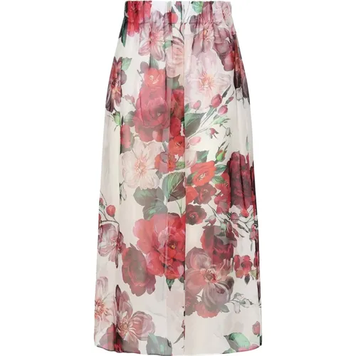 Midi Skirts, female, , Size: S Silk Chiffon Elastic Waist Skirt - Dolce & Gabbana - Modalova