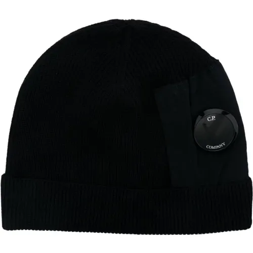 Navy Knit Hat with Lens Detail , male, Sizes: ONE SIZE - C.P. Company - Modalova