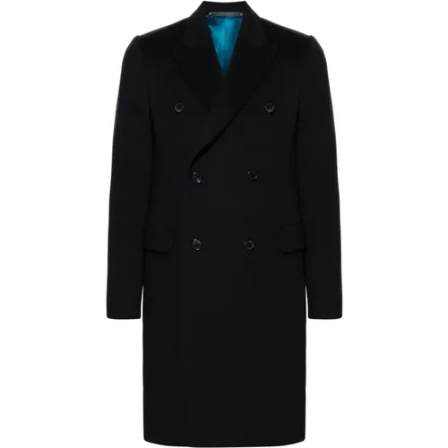 Double-Breasted Coats, male, , Size: L Wool-Cashmere Blend Coat - Paul Smith - Modalova