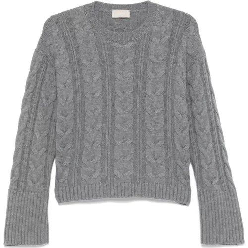 Grauer Merinowoll-Cable-Knit-Pullover , Damen, Größe: M - Drumohr - Modalova