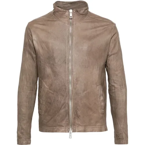 Leather Jacket with High Collar and Multiple Pockets , male, Sizes: M, L, 2XL, XL - Giorgio Brato - Modalova