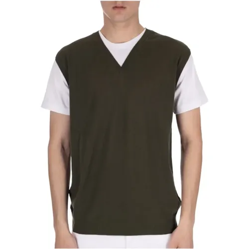 V-Neck Jersey T-Shirt with Ribbed Hem , male, Sizes: XL, S, L - Daniele Fiesoli - Modalova