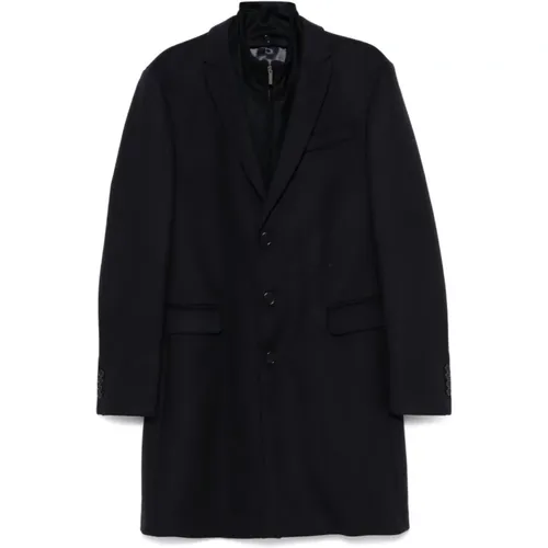 Single-Breasted Coats, male, , Size: 2XL Wool Blend Layered Coat - Emporio Armani - Modalova