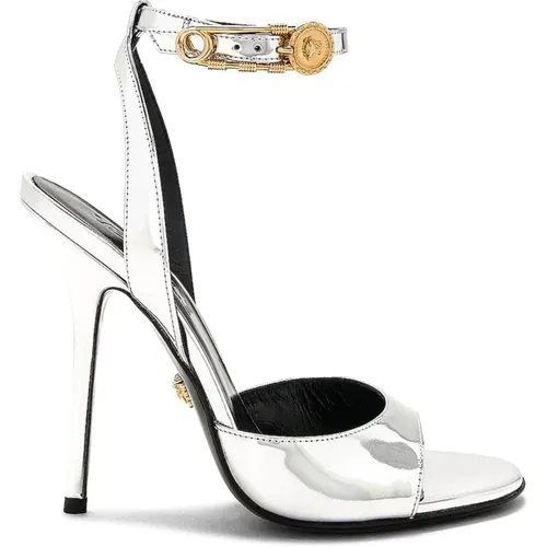 High Heel Sandals, female, , Size: 7 1/2 US Patent Leather Sandals with Medusa Plaque - Versace - Modalova