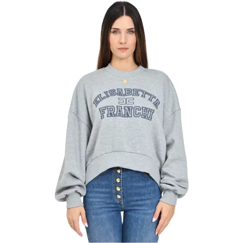 Sweatshirts, female, , Size: XL Grey College Logo Sweater - Elisabetta Franchi - Modalova