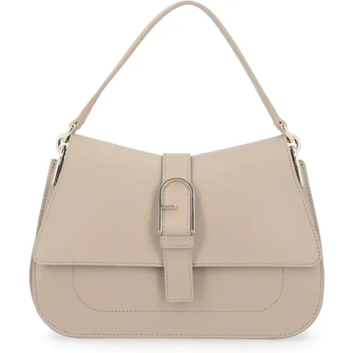Flow M Leather Handbag in Greige , female, Sizes: ONE SIZE - Furla - Modalova