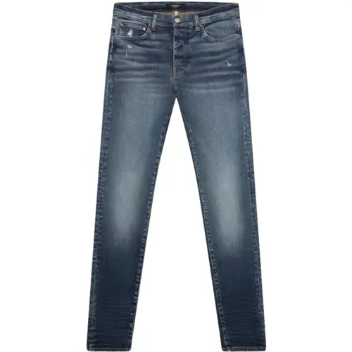 Indigo Stack Jeans - Slim Fit, Distressed , male, Sizes: W34 - Amiri - Modalova