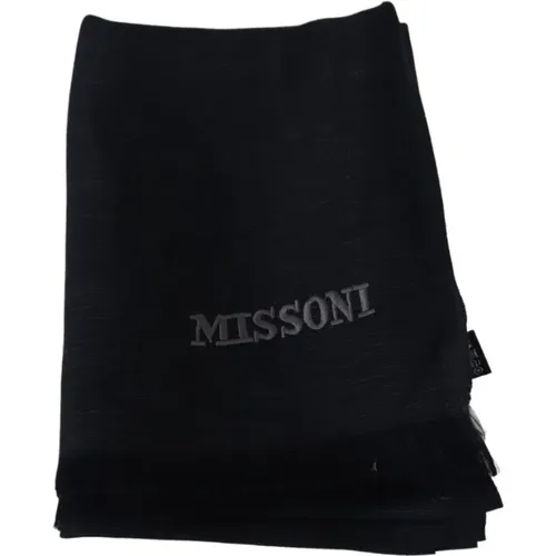 Winter Scarves, male, , Size: ONE SIZE Wool Scarf with Fringe and Logo Embroidery - Missoni - Modalova