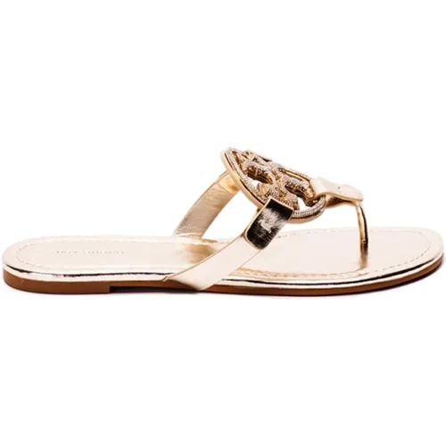 Spark Gold Miller Pave Thong Sandals , female, Sizes: 7 1/2 UK - TORY BURCH - Modalova