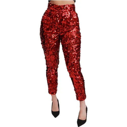 Rote Pailletten Kurze Hose , Damen, Größe: XS - Dolce & Gabbana - Modalova