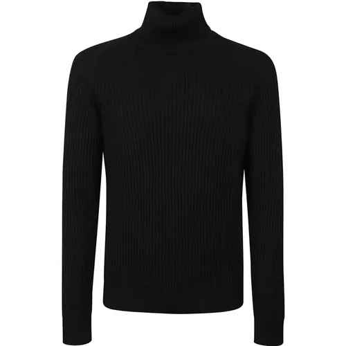 Turtlenecks, male, , Size: 2XL Ribbed Wool Turtleneck Sweater Blue - Zanone - Modalova