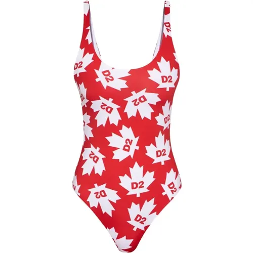 Rot-weißer Monogramm-Badeanzug , Damen, Größe: S - Dsquared2 - Modalova