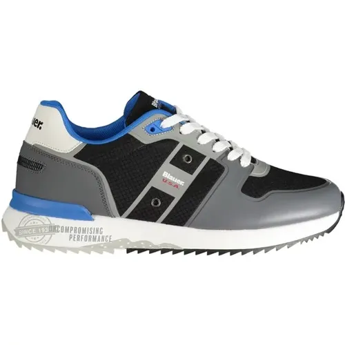 Grauer Polyester Sneaker mit Kontrastdetails , Herren, Größe: 44 EU - Blauer - Modalova