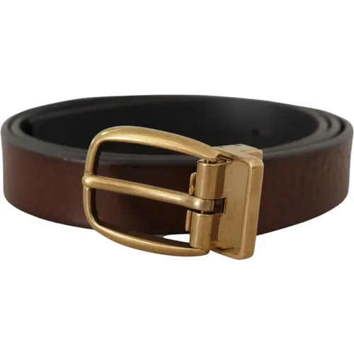 Belts, male, , Size: 80 CM Leather Classic Vintage Metal Buckle Belt - Dolce & Gabbana - Modalova