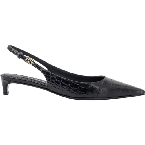 Krokodil-Print Leder Slingback Schuhe , Damen, Größe: 36 EU - Dolce & Gabbana - Modalova