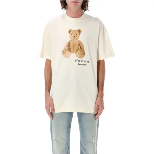 Bear in Mind T-shirt Off Brown , male, Sizes: L - Palm Angels - Modalova