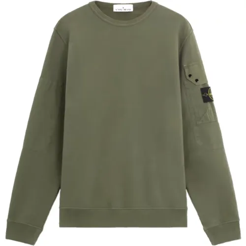 Brushed Cotton Fleece Crewneck with Pockets , male, Sizes: XL, M, 2XL - Stone Island - Modalova