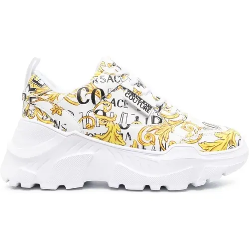 Weiße Leder Barock Print Sneakers - Damen Größe 38 , Damen, Größe: 39 EU - Versace Jeans Couture - Modalova