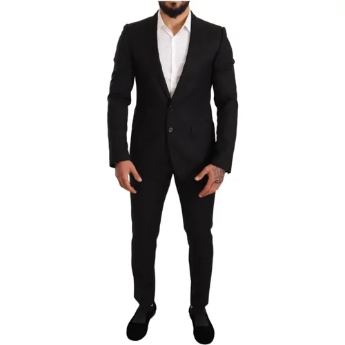 Single Breasted Suits, male, , Size: M Logo Wool Slim Fit Martini Suit - Dolce & Gabbana - Modalova