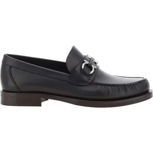 Loafers, male, , Size: 7 US Gancini Logo Loafers with Leather Block Heel - Salvatore Ferragamo - Modalova