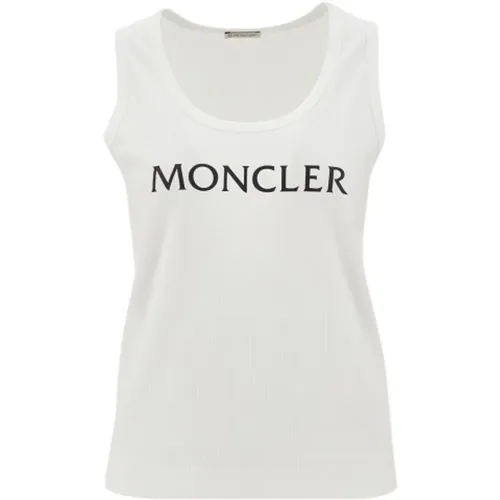 Contrast Logo Ribbed Cotton Sleeveless Top , female, Sizes: S - Moncler - Modalova