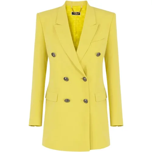 Blazers, female, , Size: S Double-Breasted Crêpe Blazer - Elisabetta Franchi - Modalova