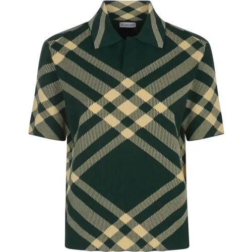 Polo Shirts, female, , Size: L Ribbed Merino Wool Polo Shirt - Burberry - Modalova