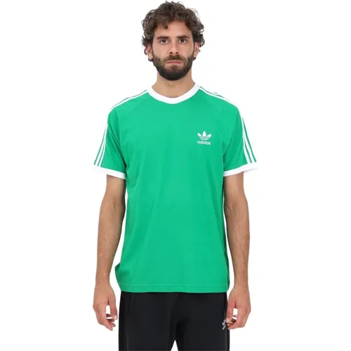 Grünes Adicolor Classics 3-Stripes T-Shirt , Herren, Größe: L - adidas Originals - Modalova