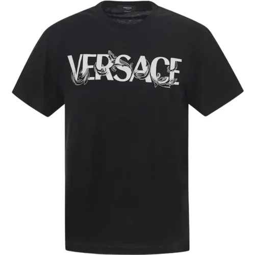 Logo Writing Print T-Shirt , male, Sizes: S - Versace - Modalova