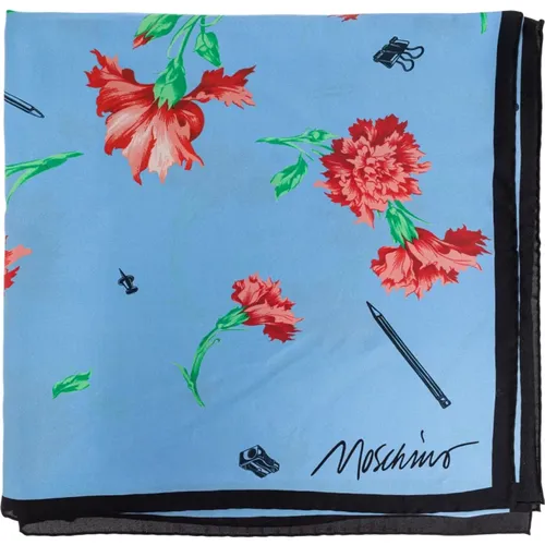 Silky Scarves, female, , Size: ONE SIZE Silk scarf with floral motif - Moschino - Modalova