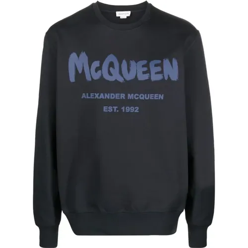 Blauer bedruckter Sweatshirt für Männer - alexander mcqueen - Modalova