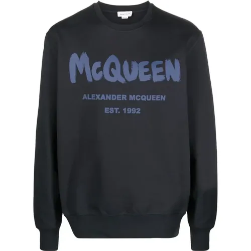 Blauer bedruckter Sweatshirt für Männer , Herren, Größe: L - alexander mcqueen - Modalova