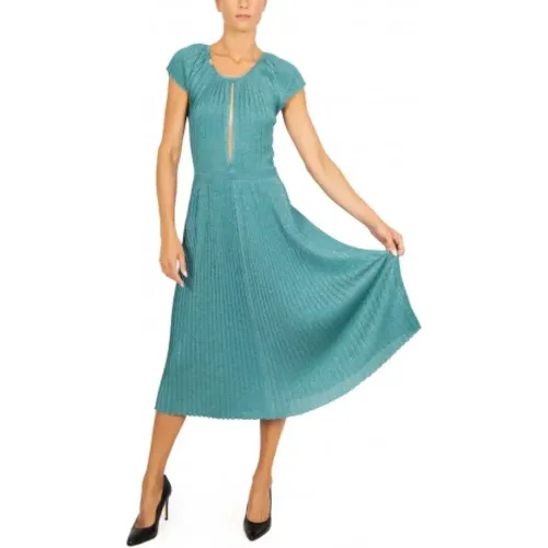 Smaragdgrünes Plissee-Midi-Kleid , Damen, Größe: L - Elisabetta Franchi - Modalova
