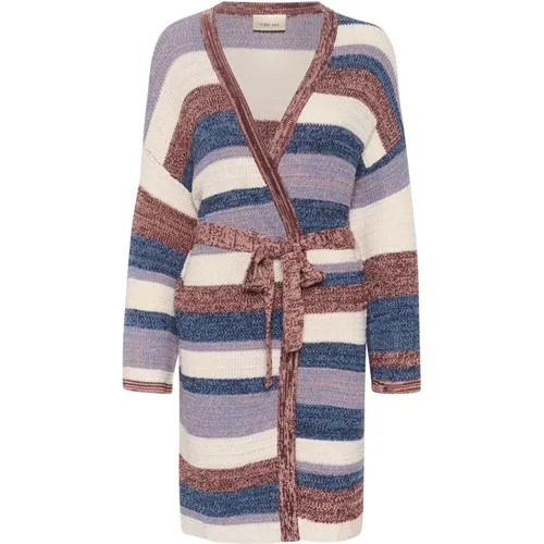 Striped Knit Cardigan Patchwork , female, Sizes: L, M, 2XL, S, XS - Cream - Modalova