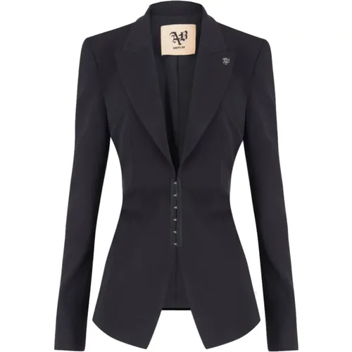 Schwarzer Blazer mit Taillenraffung , Damen, Größe: L - Aniye By - Modalova