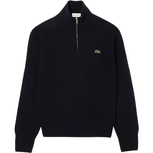 Turtlenecks, male, , Size: 2XL Blue Wool Zip-Up Sweatshirt Aw24 - Lacoste - Modalova