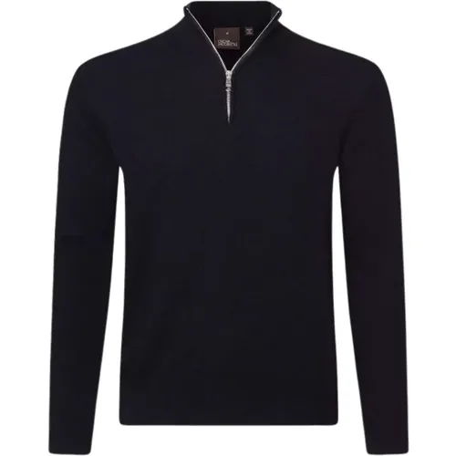 Turtlenecks, male, , Size: 2XL Navy Half-Zip Knit Turtleneck - Oscar Jacobson - Modalova