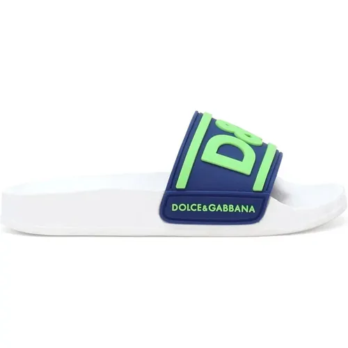 Kinder Blaue Sandalen mit Grünem Logo - Dolce & Gabbana - Modalova