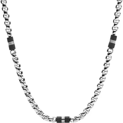 Men's Necklace Men's Chain - Black Marble , male, Sizes: ONE SIZE - Fossil - Modalova