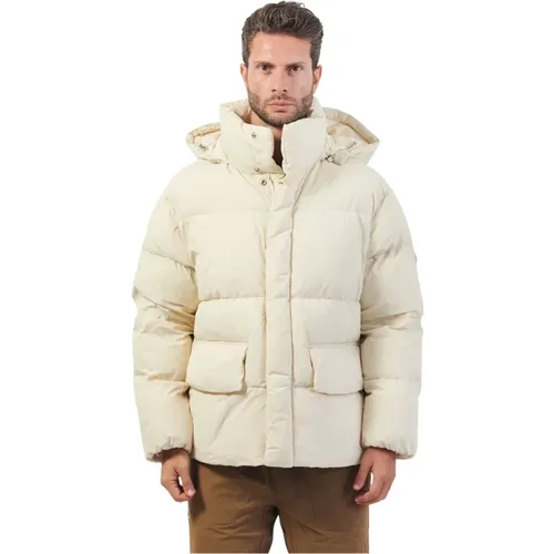 White Padded Hooded Coat Straight Fit , male, Sizes: M, S - Hugo Boss - Modalova