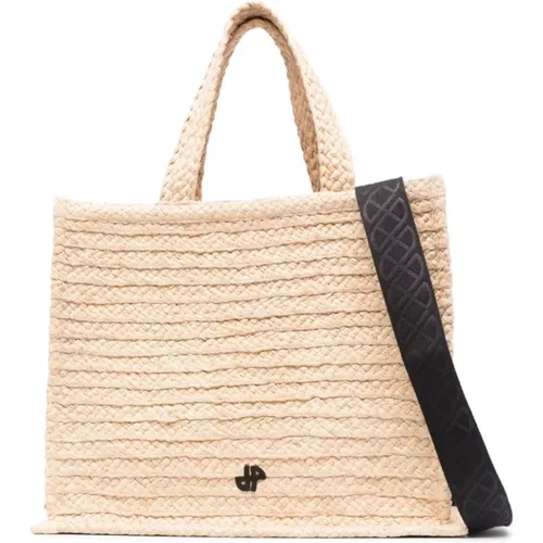 Vanilla White Raffia Tote Bag with Detachable Shoulder Strap , female, Sizes: ONE SIZE - Patou - Modalova