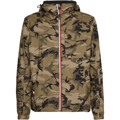 Light Jackets, male, , Size: S Mens Camouflage Hooded Jacket - Tommy Hilfiger - Modalova