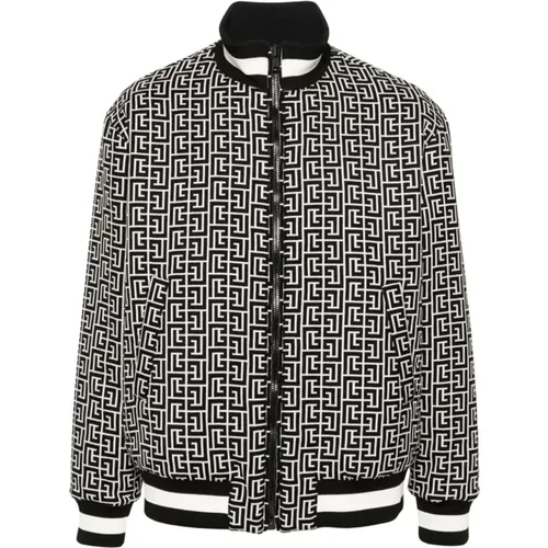 Bomber Jackets, male, , Size: L Reversible Bomber Jacket Black White Navy Monogram - Balmain - Modalova