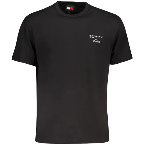 Schwarzes Baumwoll-T-Shirt mit gesticktem Logo , Herren, Größe: S - Tommy Hilfiger - Modalova