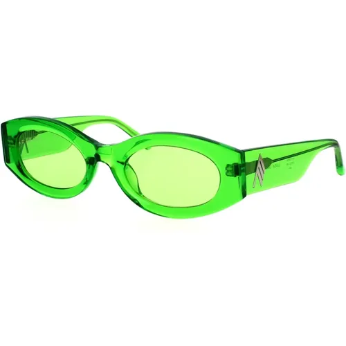 Grüne ovale Sonnenbrille mit silbernem Logo - The Attico - Modalova