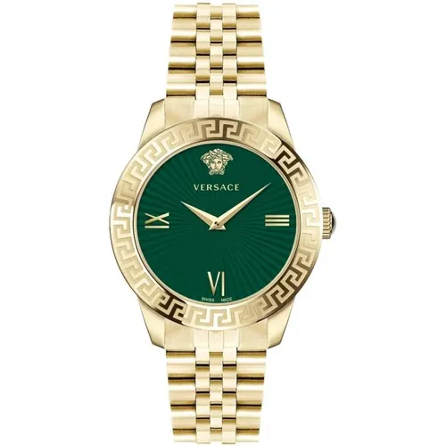 Watches, female, , Size: ONE SIZE Signature Gold Stainless Steel Green Watch - Versace - Modalova