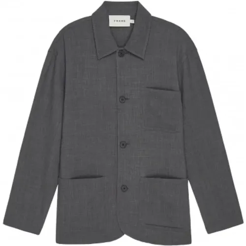 Light Jackets, male, , Size: XL Charcoal Grey Wool Chore Coat - Frame - Modalova