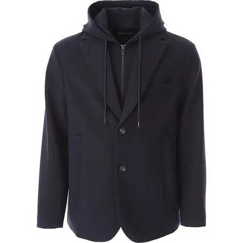 Blazers, male, , Size: S Navy Blazer with Zip Closure - Emporio Armani - Modalova