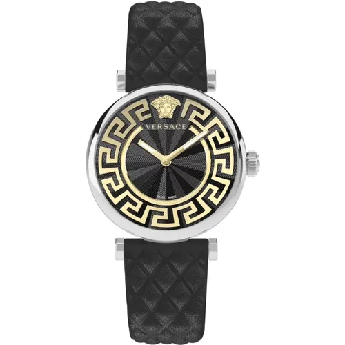 Watches, female, , Size: ONE SIZE Lady 35mm Black Leather Watch - Versace - Modalova