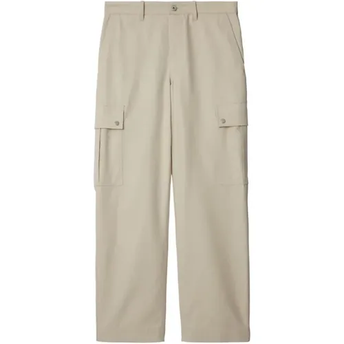 Straight Trousers, male, , Size: L Cargo Cotton Trousers in Grey - Burberry - Modalova